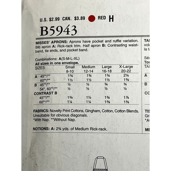 See & sew 5943 pattern full or half apron ruffle hem size small-extra large - Picture 5 of 6